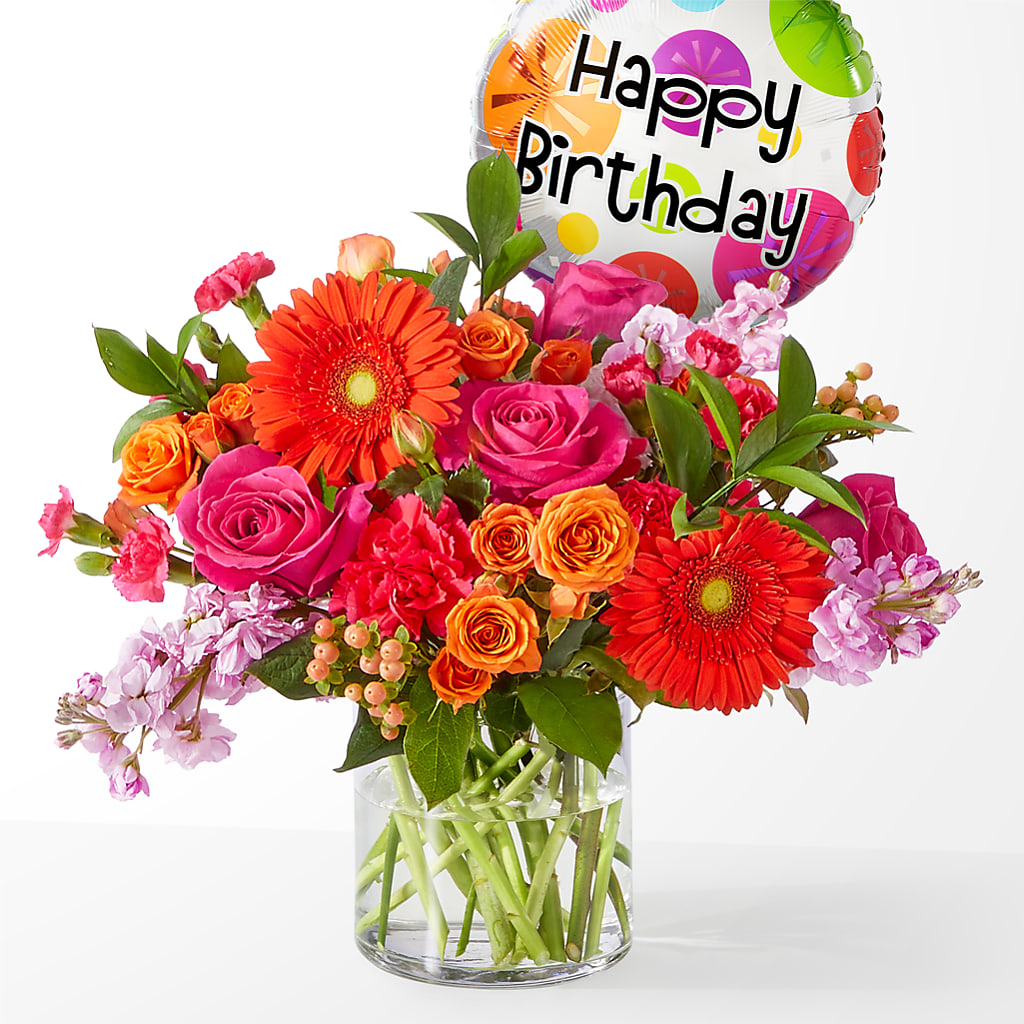 Fiesta Bouquet with Birthday Balloon – ETHEL'S THIS AND THAT, Galeton PA