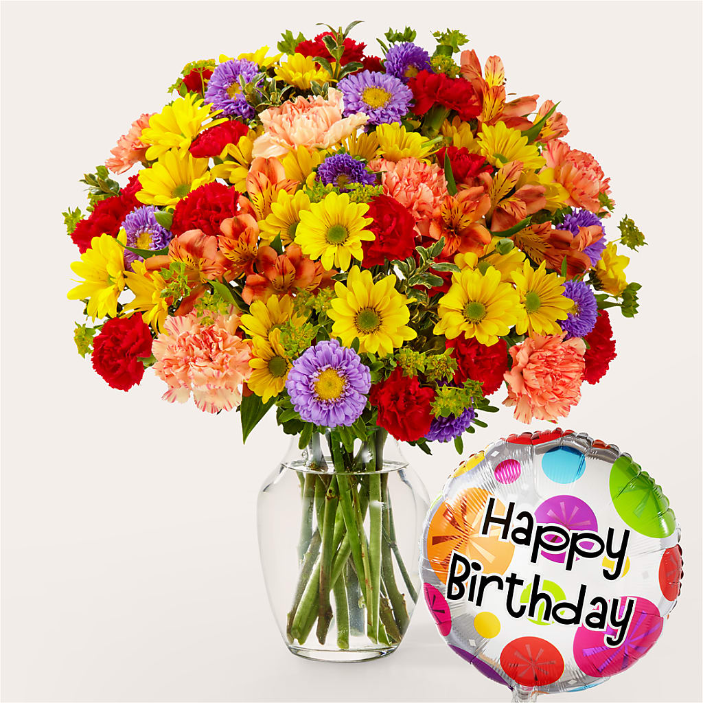 Kaleidoscope Bouquet with Birthday Balloon – ETHEL'S THIS AND THAT, Galeton PA