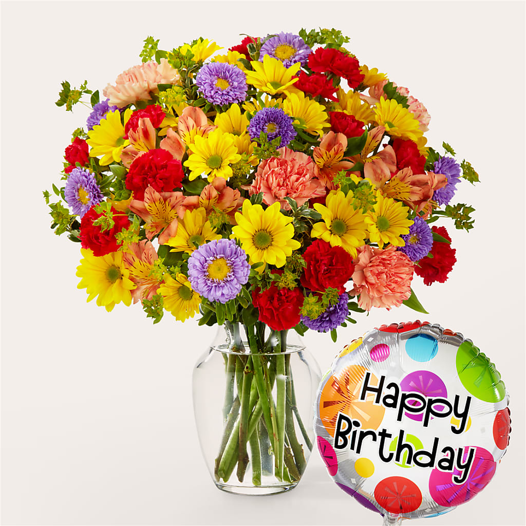 Kaleidoscope Bouquet with Birthday Balloon – ETHEL'S THIS AND THAT, Galeton PA